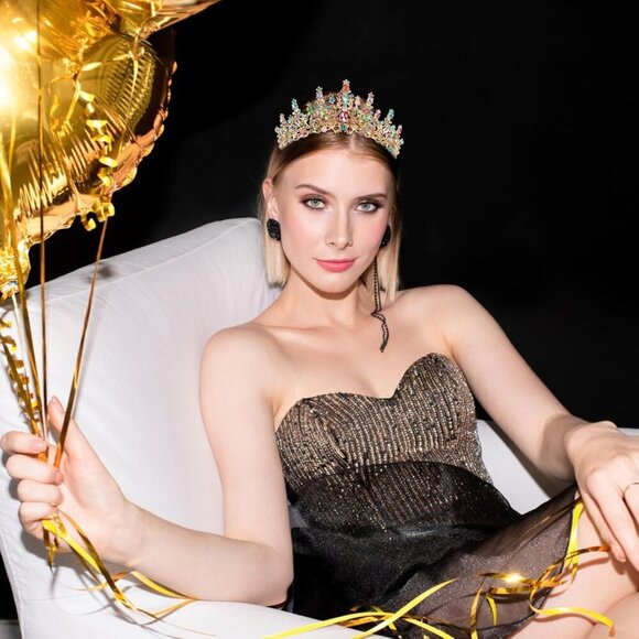 Rainbow Crystal Tiara Crowns for Women Girls Elegant Princess Birthday main image 6